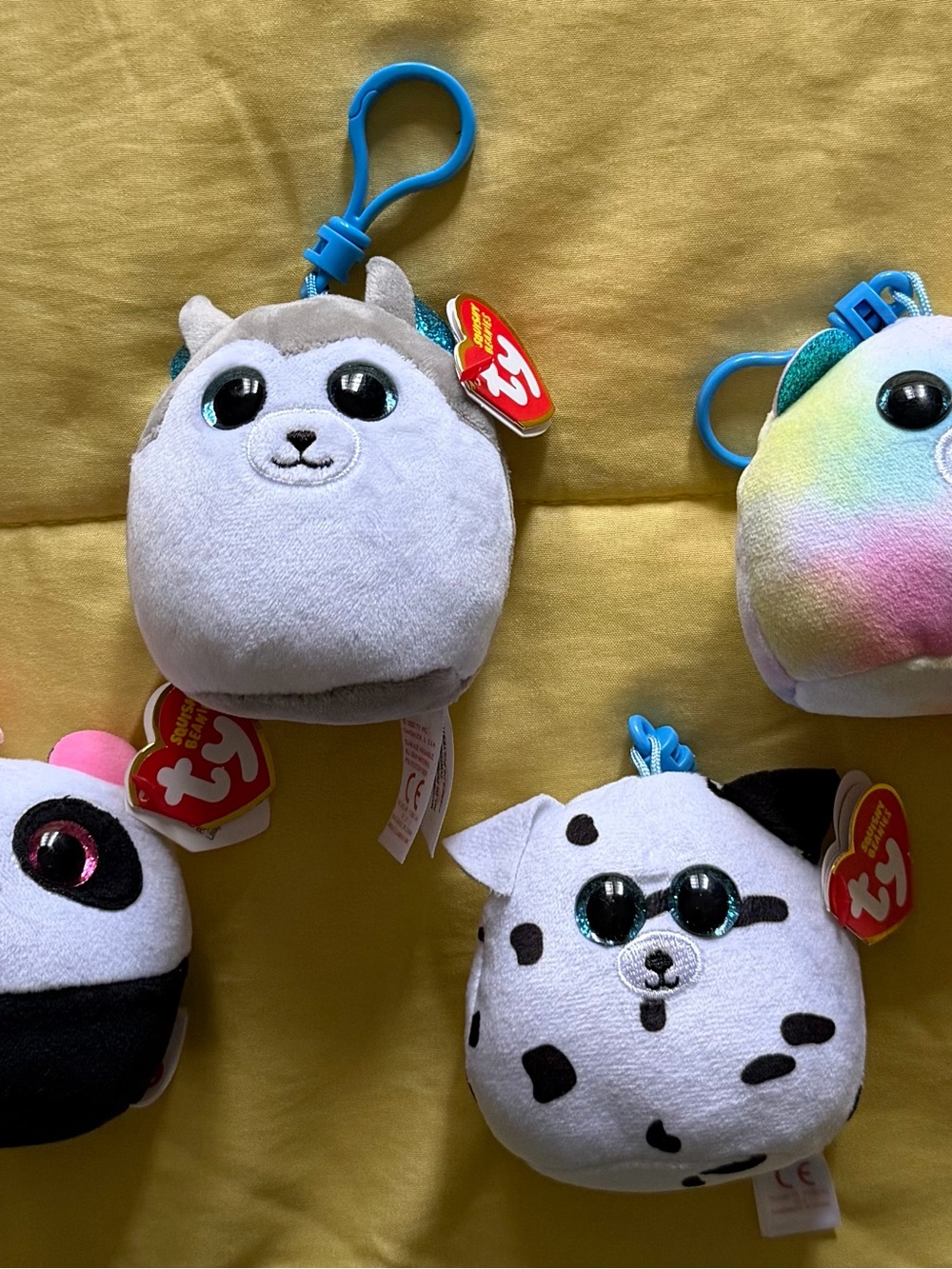 TY Squish-a-Boos Plush Clip Bundle Panda Dalmatian Rainbow Bear Llama Keychain